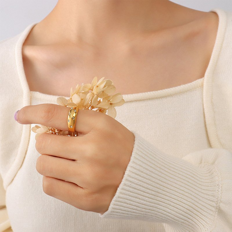 Dainty Gold Ring with Cubic Zircon Stars - Size 7