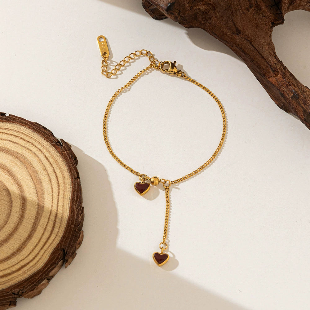 Gold Plated Maroon Heart Charms Anklet