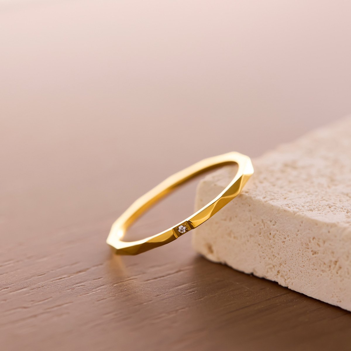 Dainty Faceted Gold-Plated Ring with Cubic Zircon