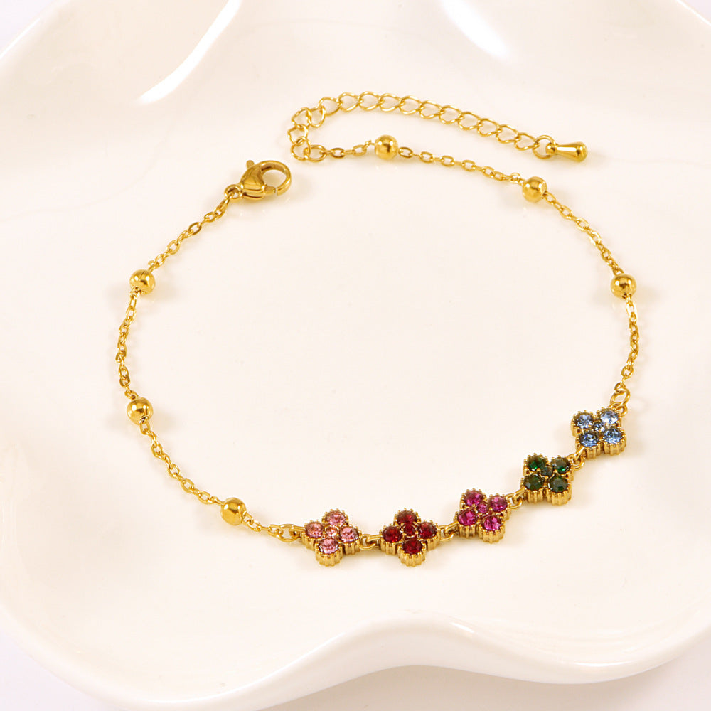 18K Gold Plated Multicolor Crystal Flower Bracelet