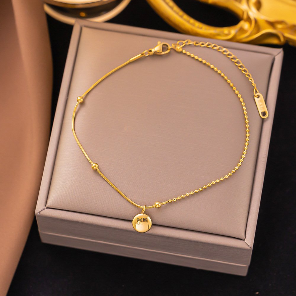 Minimal Drop Disk Gold Plated Anklet