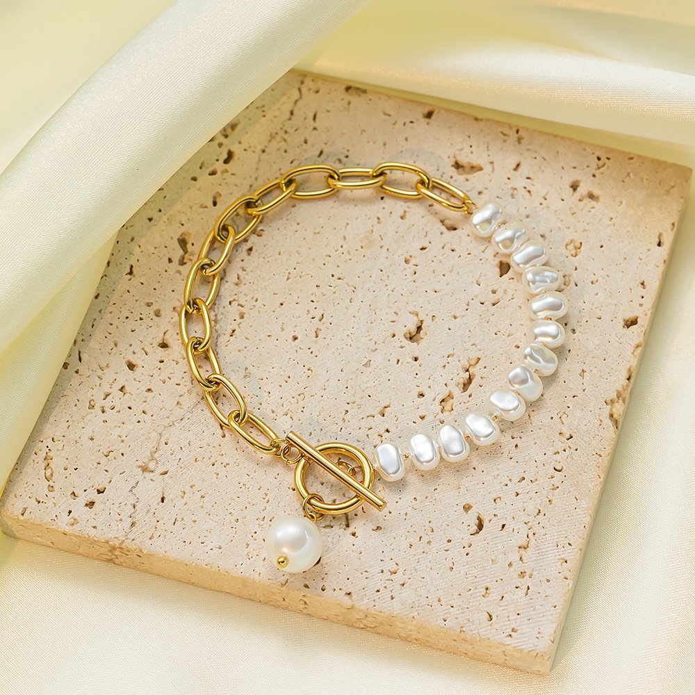 Pearls and Long Chain Gold Plated Bracelet