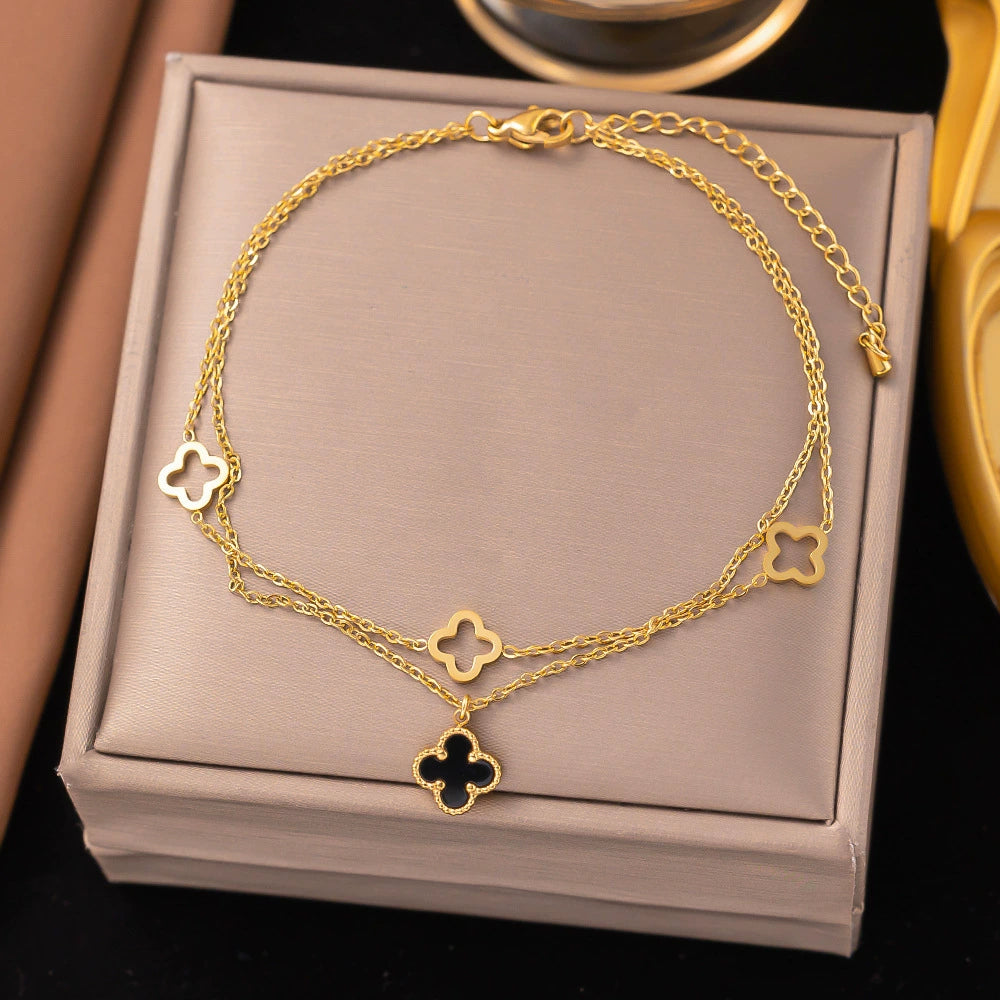 Gold Plated Clover Charm Double Layer Anklet