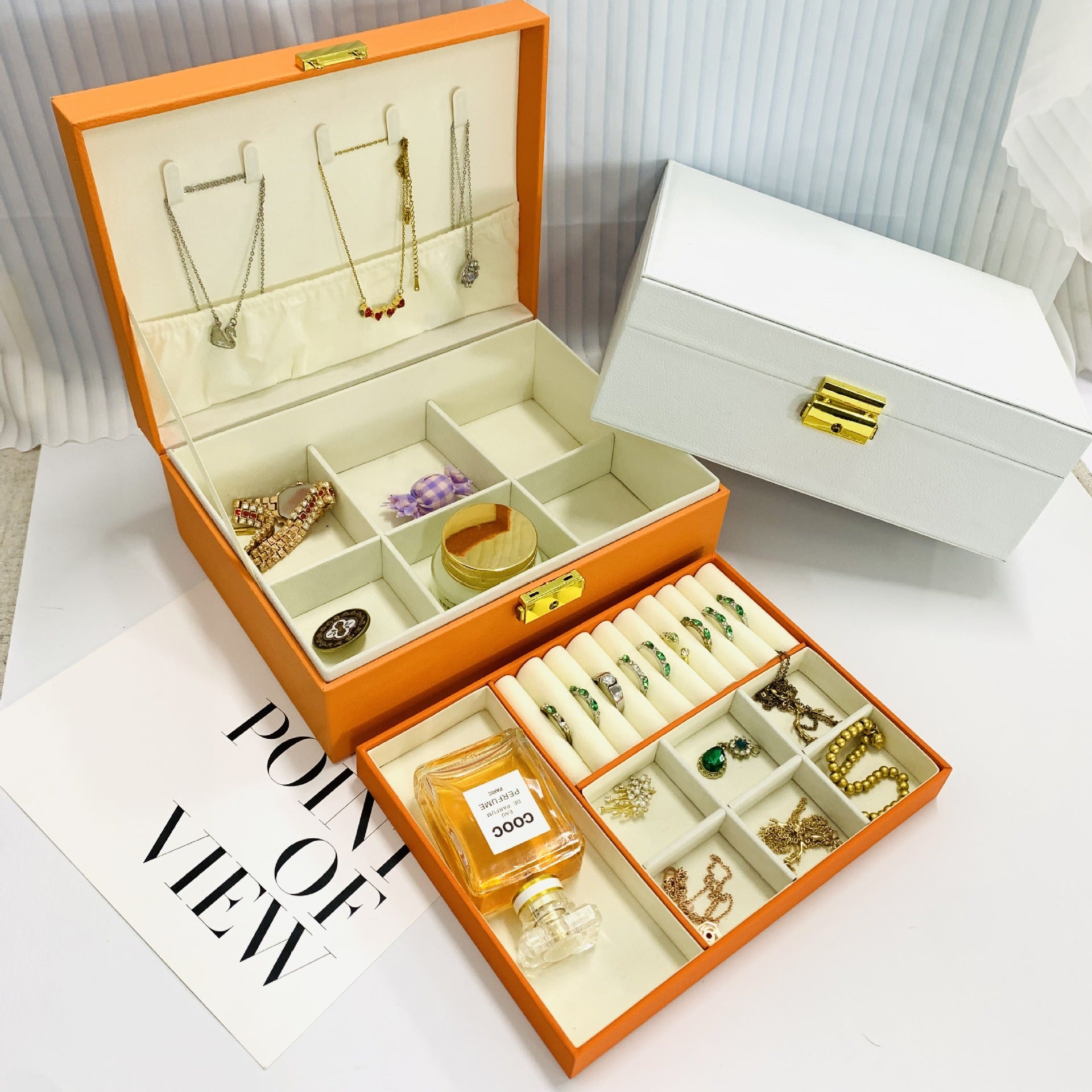 Luxury Large Briefcase Jewelry Organizer – Multi-Layer Storage Case - Beige