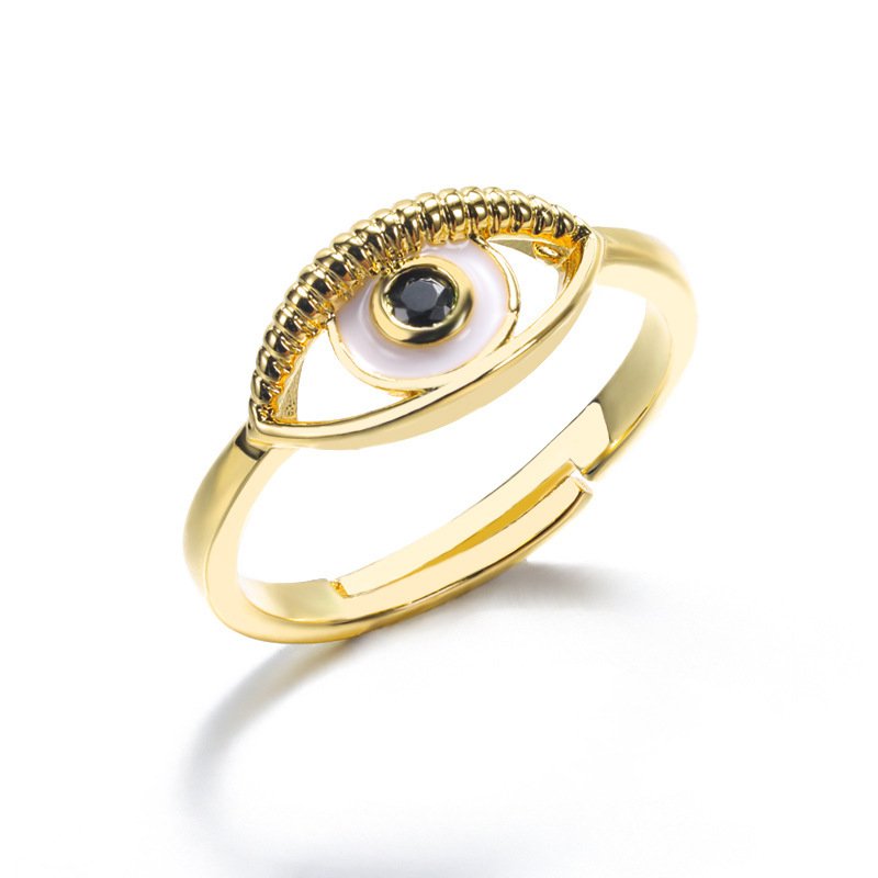 Gold Plated Evil Eye Ring with Black Center Stone