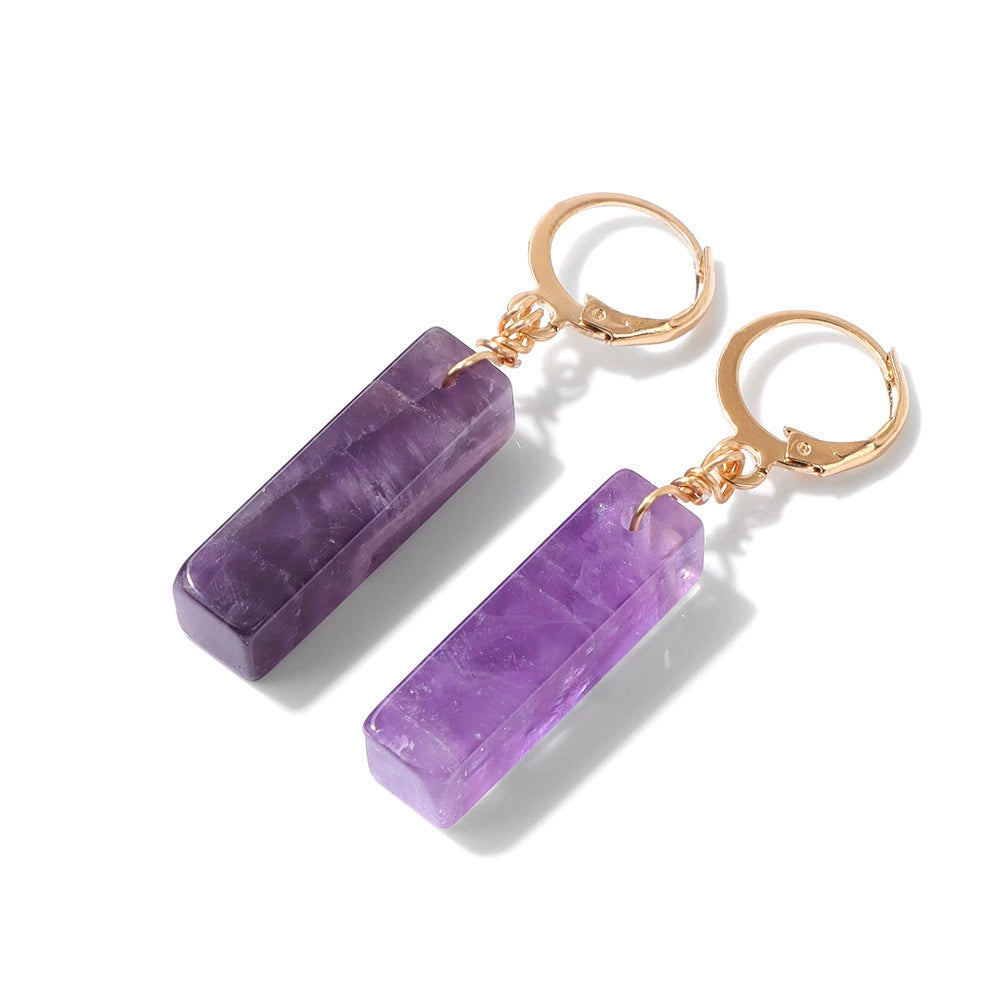 Gold Plated Amethyst Bar Drop Hoop Earrings
