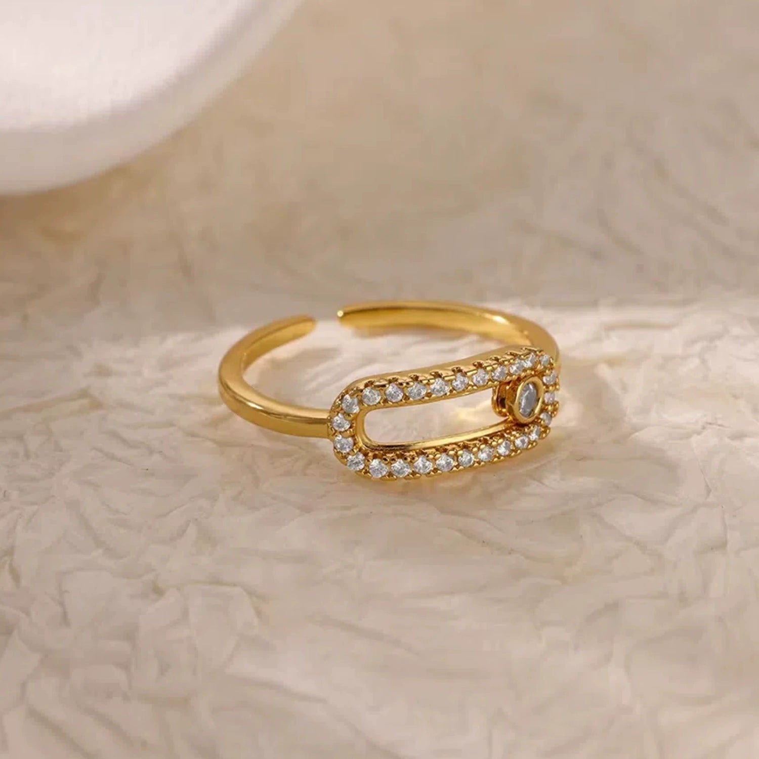 Elegant Moving Crystal-Studded Adjustable Gold Plaed Ring