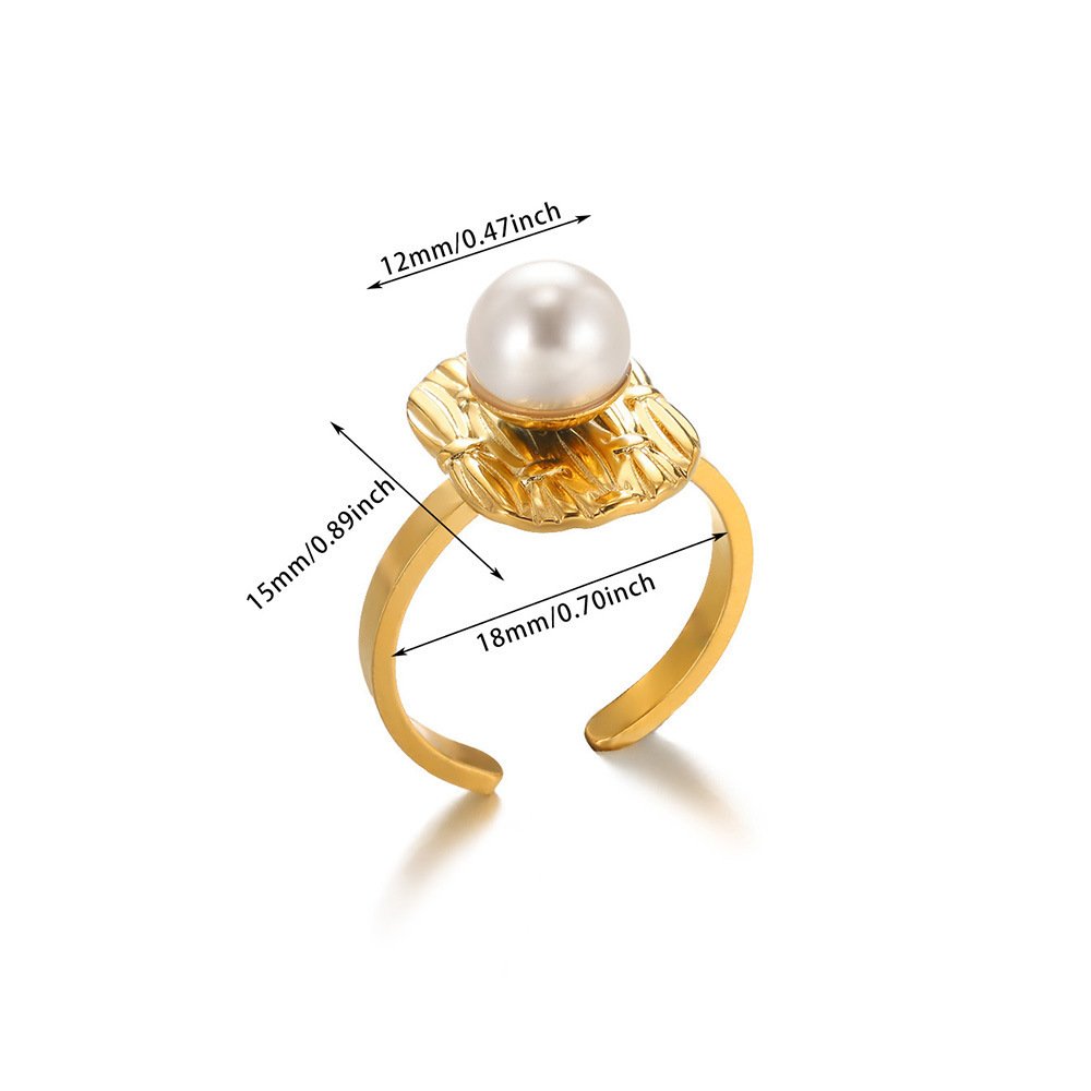 18k Gold Plated Pearl Ring - Textured Band Design