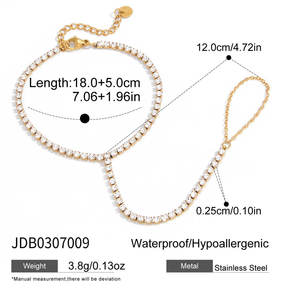 Crystal Tennis Hand Chain Bracelet Ring