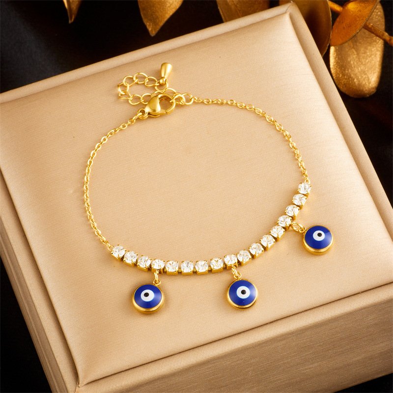 Crystal Studded Evil Eye Gold Plated Bracelet