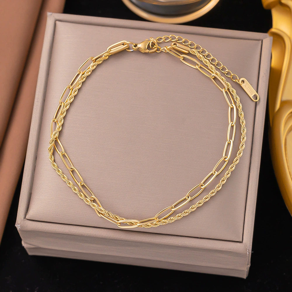 Gold Plated Double Layer Chain Anklet