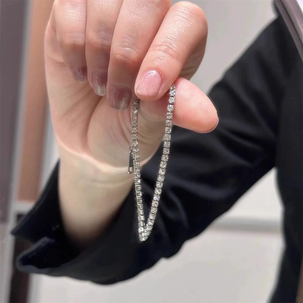 Classic Silver Tone Crystal Tennis Bracelet