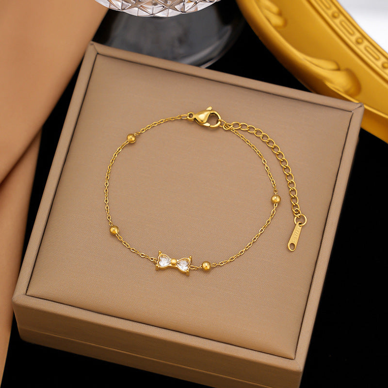 18K Gold Plated Bow & Bead Station Bracelet
