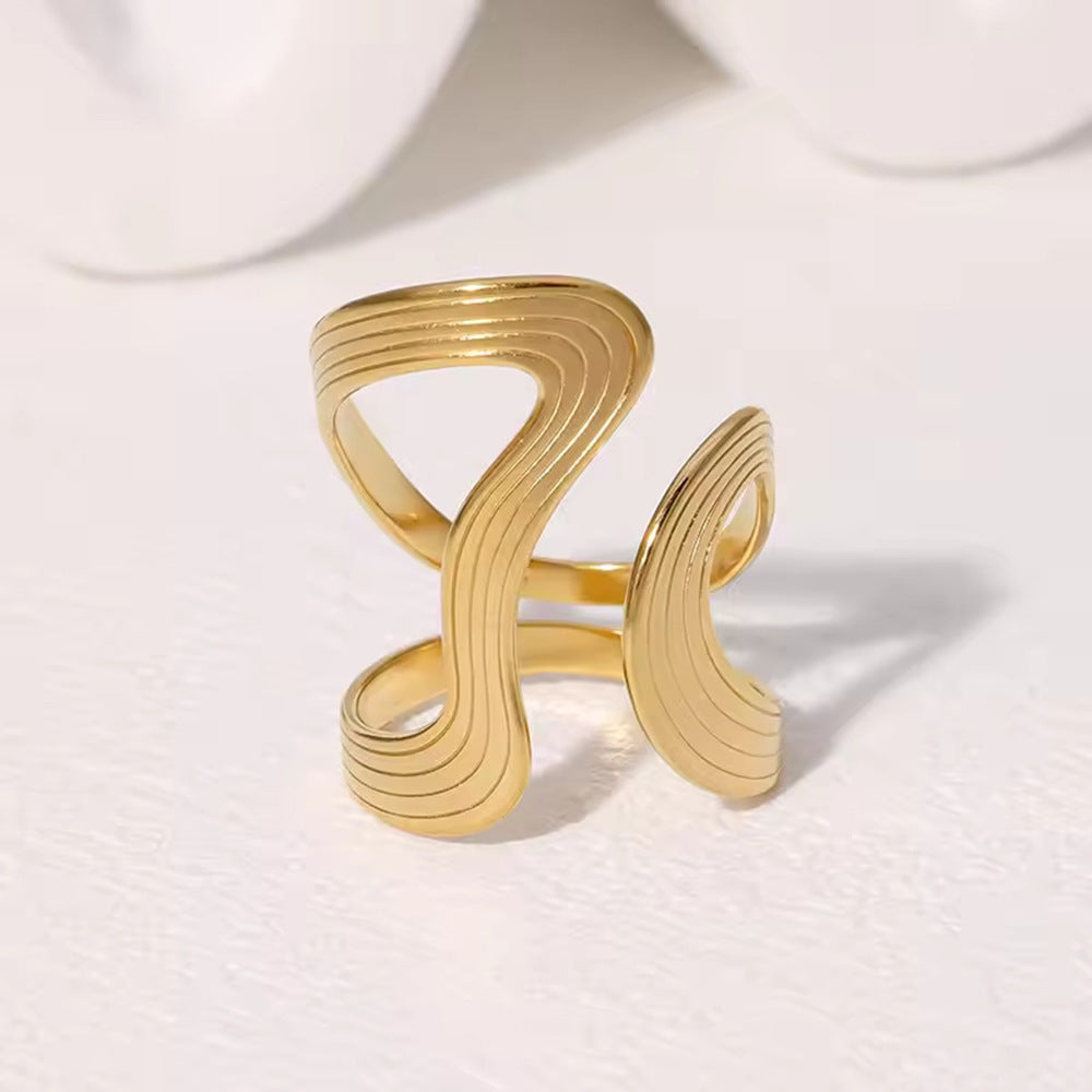 Ribbon Wave Textured Adjustable Statement Ring