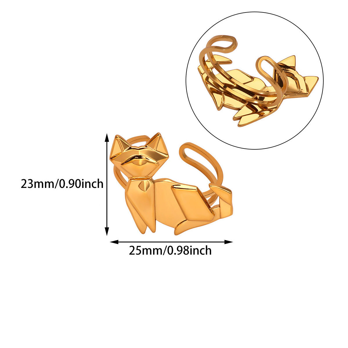 Gold Plated Origami Cat Ring