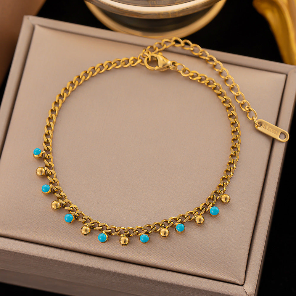 Turquoise Beads Classic Gold Plated Bracelet