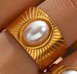 Gold Plated Sunburst Pearl Signet Ring