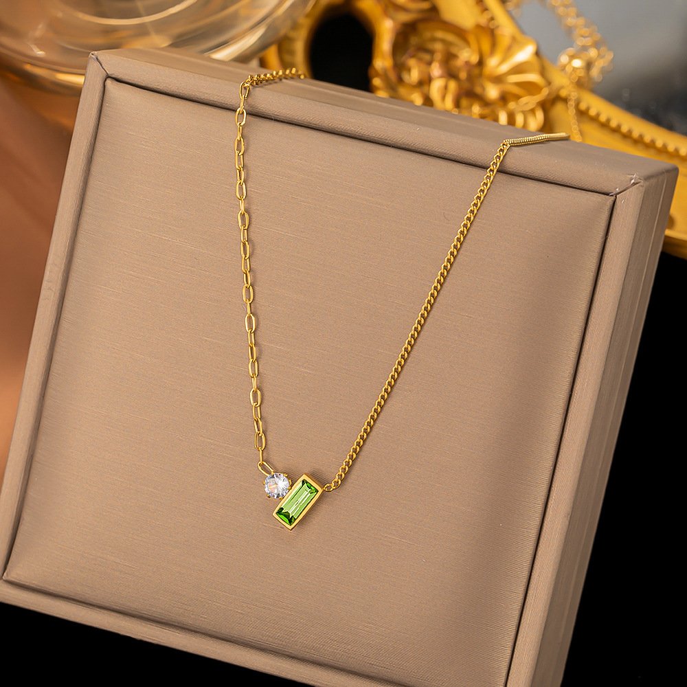 Gold-Plated Green Gemstone Pendant Necklace