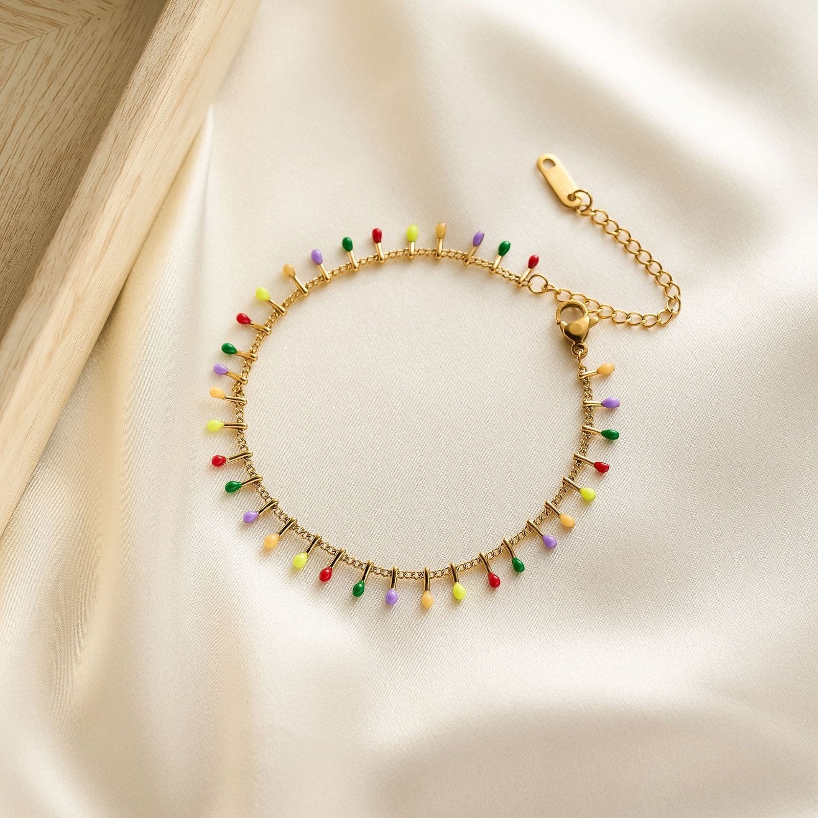 Gold-Plated Multicolor Beaded Charm Bracelet