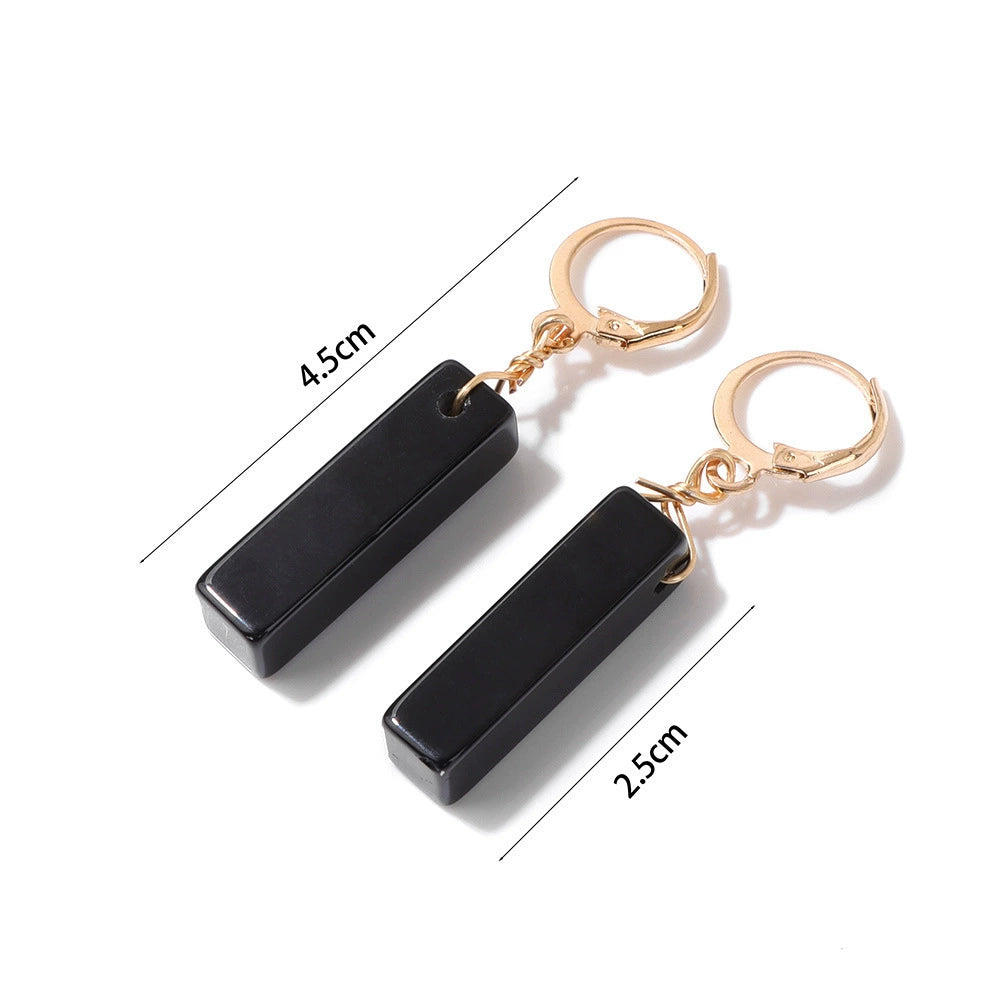 Gold Plated Black Bar Drop Hoop Earrings