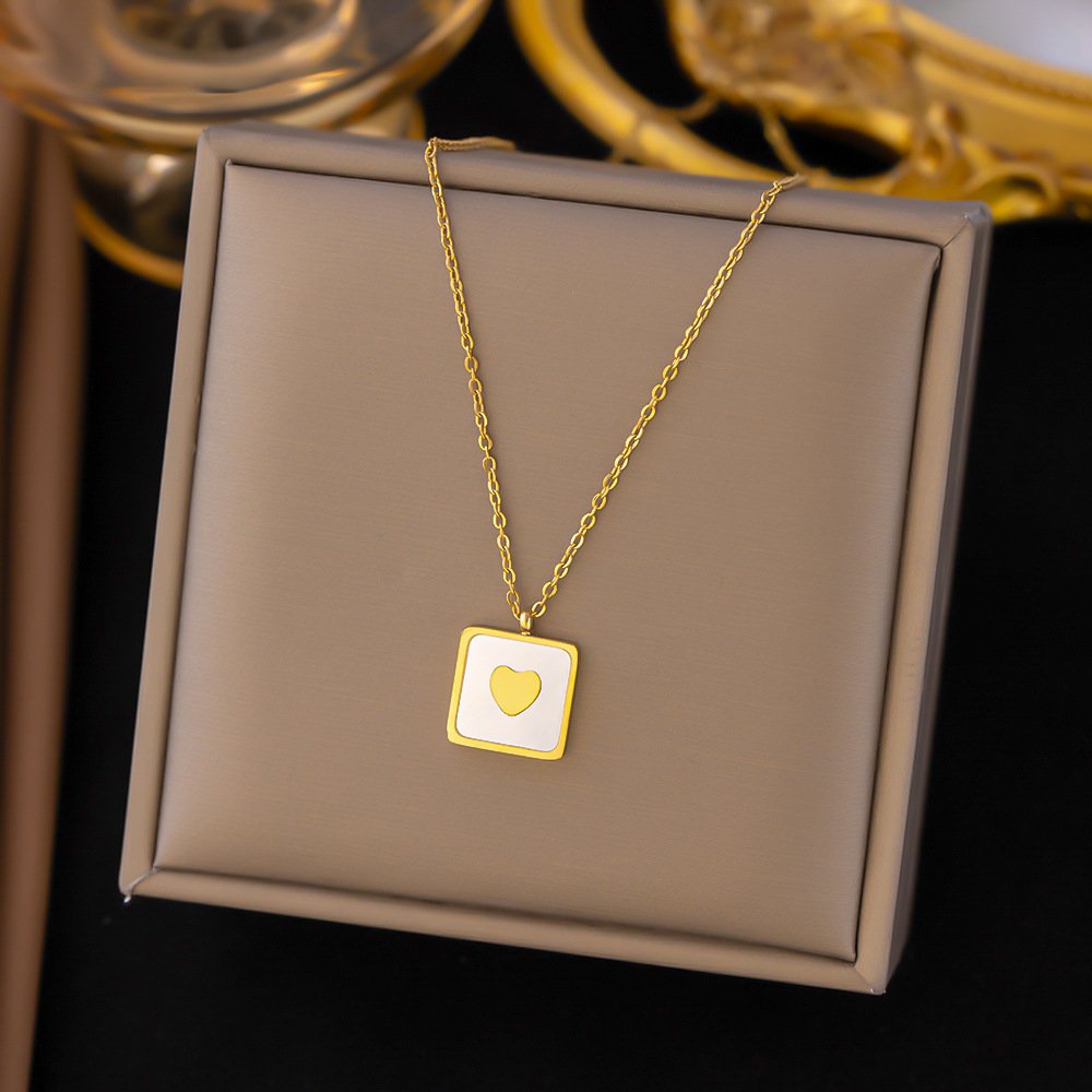 Square Shaped Heart Framed Necklace