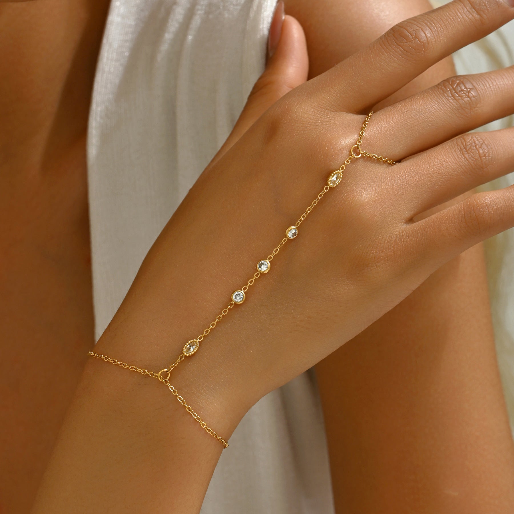 Gold Plated Multi Crystal Hand Chain Bracelet