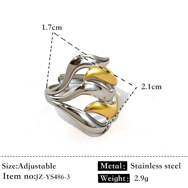 Flowing Wave Dual-Tone Adjustable Stainless Steel Ring