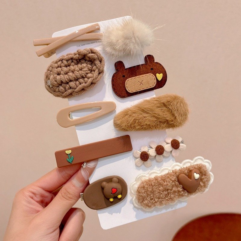 Set if 10 Cofee Color Cue Plush Hair Pins