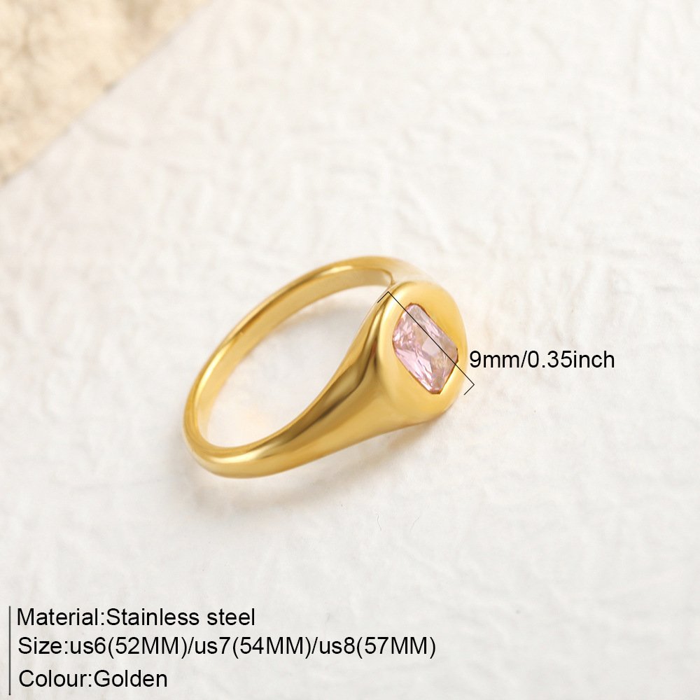 Minimalist Gold Plated Signet Ring with Pink Gemstone - size 7