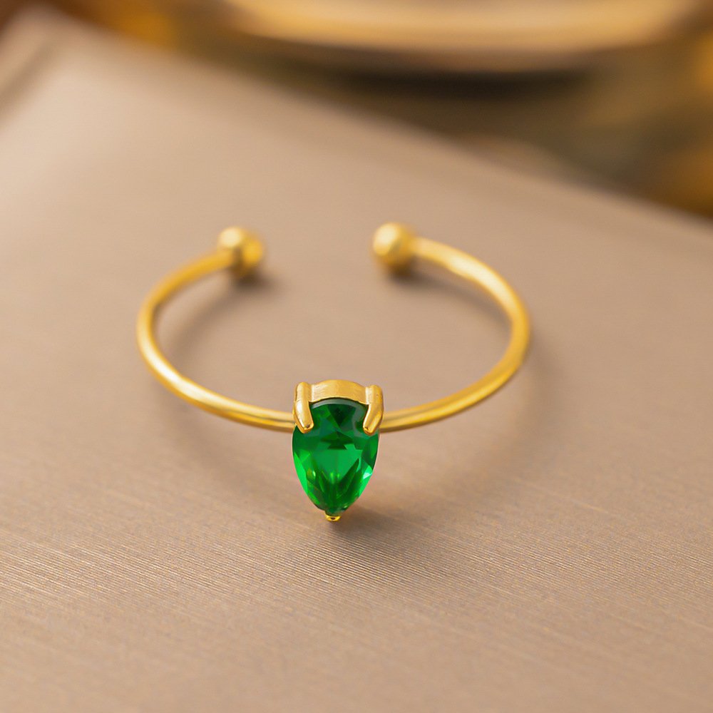 Elegant Gold Plated Green Crystal Adjustable RIng
