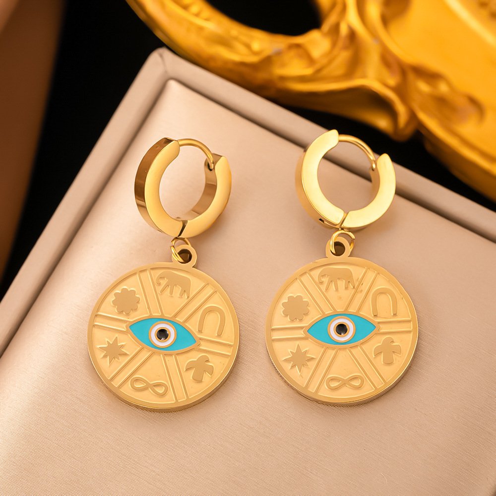 Retro Blue Eyed Gold Plated Earrings
