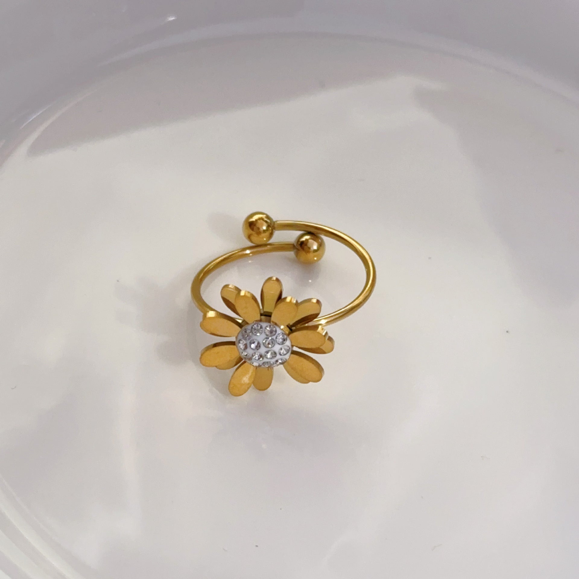 Gold-Tone Crystal Daisy Adjustable Ring