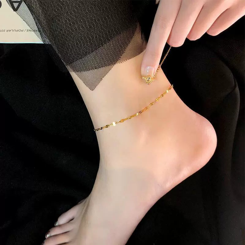 Delicate Gold Plated Adjustable Beaded Anklet
