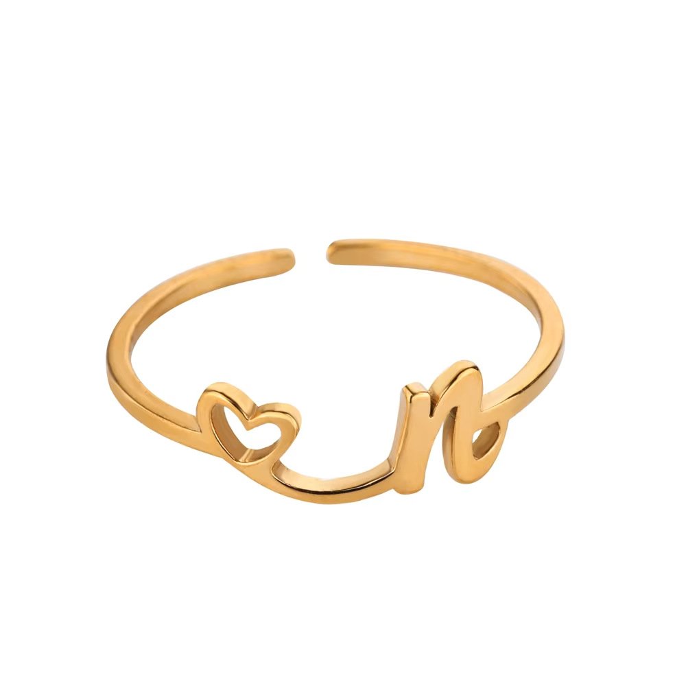 Minimal Gold Plated Initial Letter Adjustable Ring