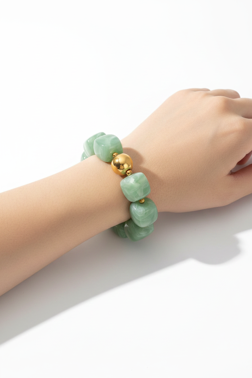 Jade Glow Chunky Bead Stretch Bracelet