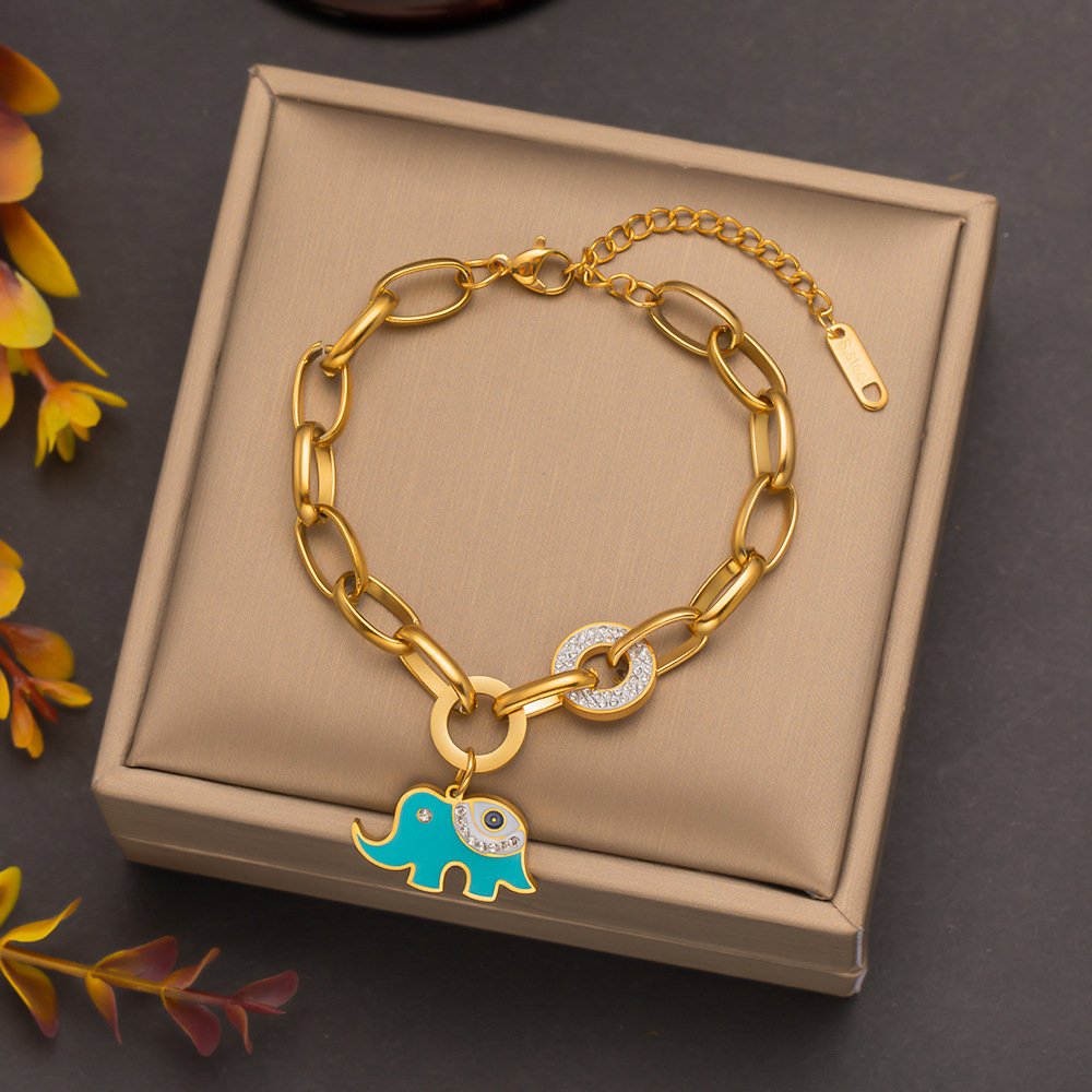 Cute Elephant With Heavy Chain Gold Plated Bracelet