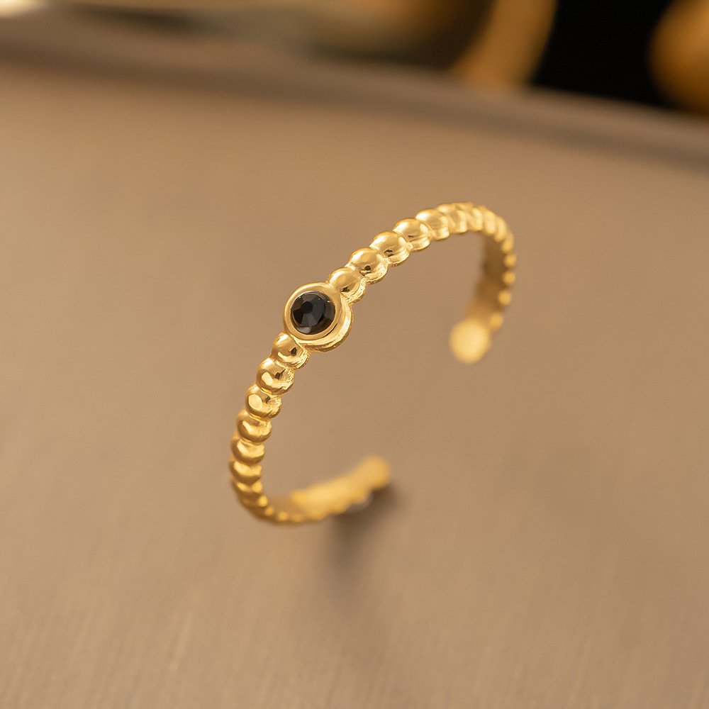 Stainless Steel Black Crystal Studded Ring