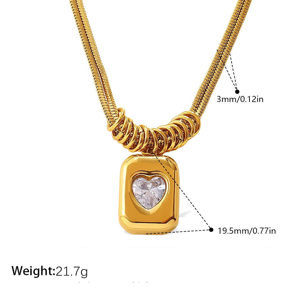 Gold-Tone Heart Crystal Pendant Snake Chain Necklace