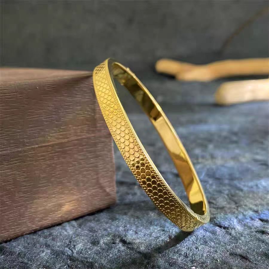 Gold Plated Scaled texture Hindged Bangle