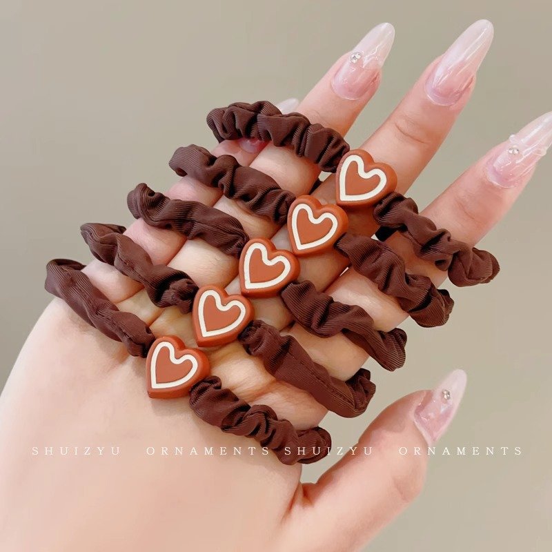Set of 5 Cute Brown Hairbands with Heart