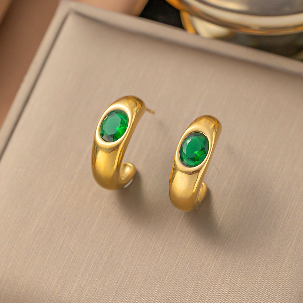Retro Green Bead Gold Plated Earrings