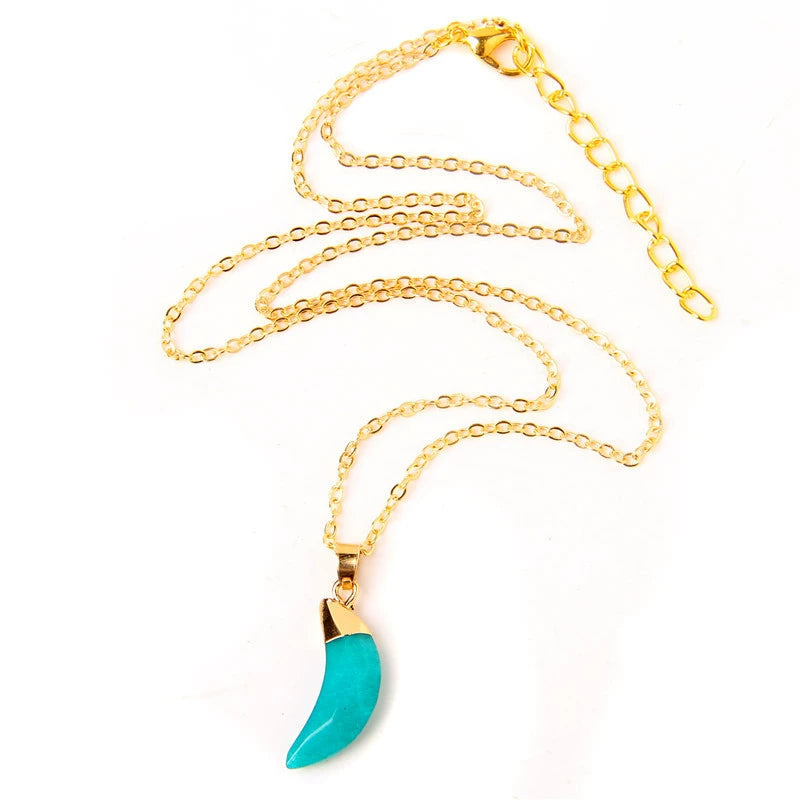 Gold Plated Turquoise Horn Pendant Necklace