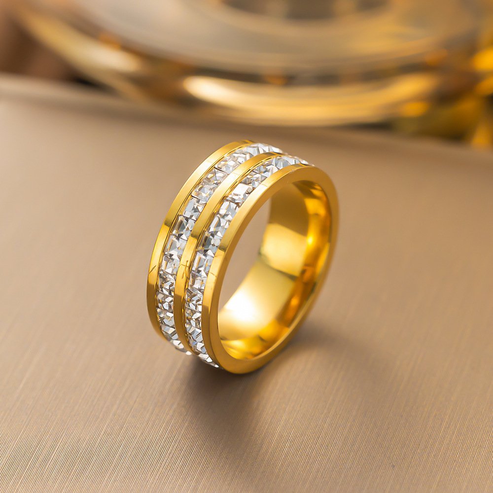 Gold-Plated Double Crystal Band Ring