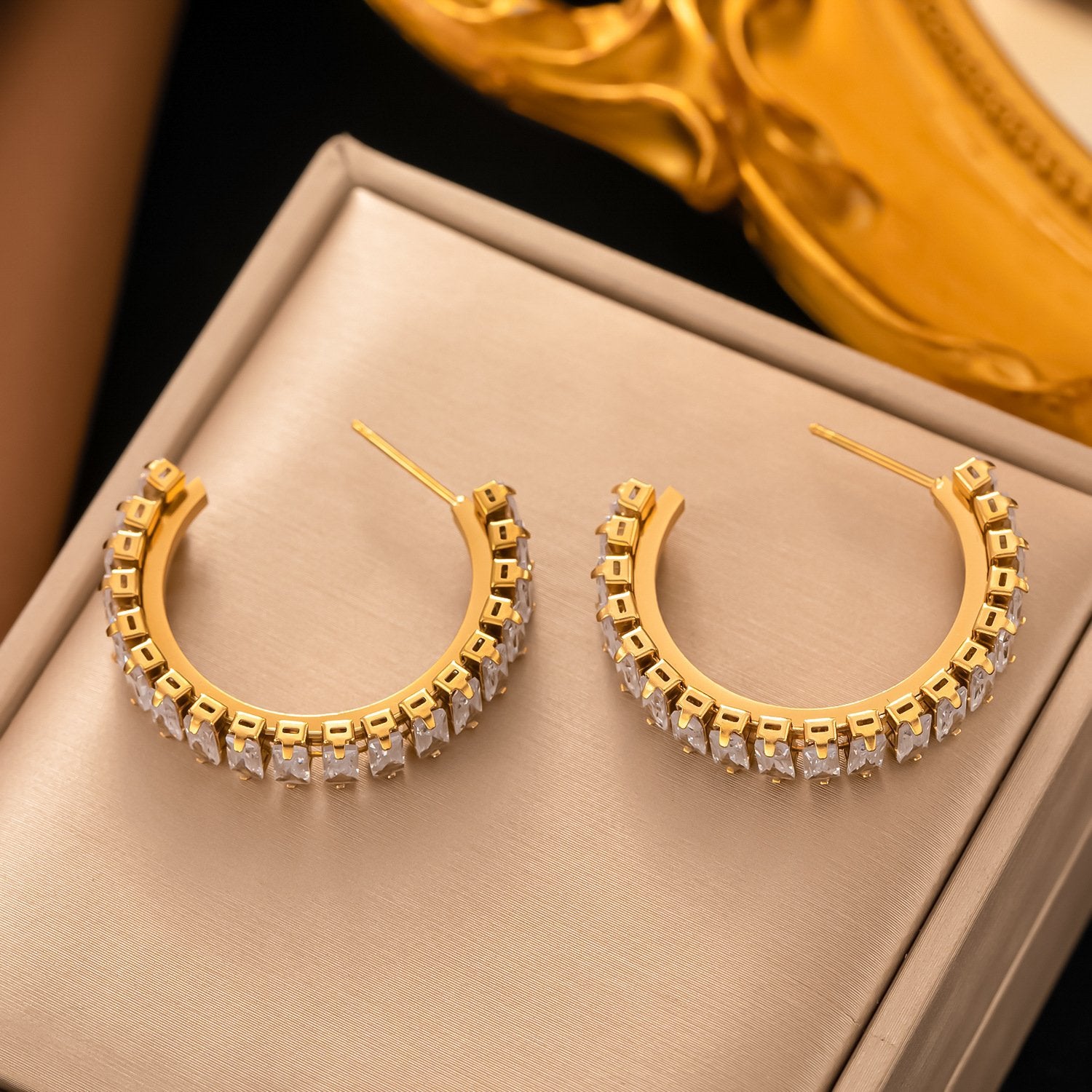 White Crystal-Studded Earrings