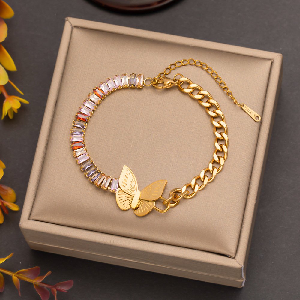 Premium Gold Plated Butterfly Multi Stones Bracelet