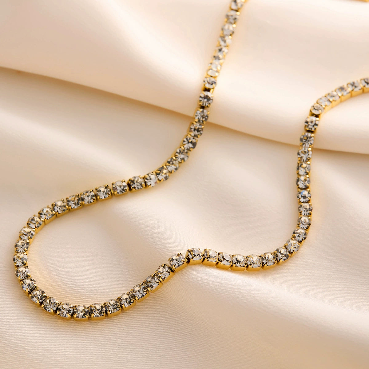 Gold Plated Adjustable Crystal Tennis Necklace