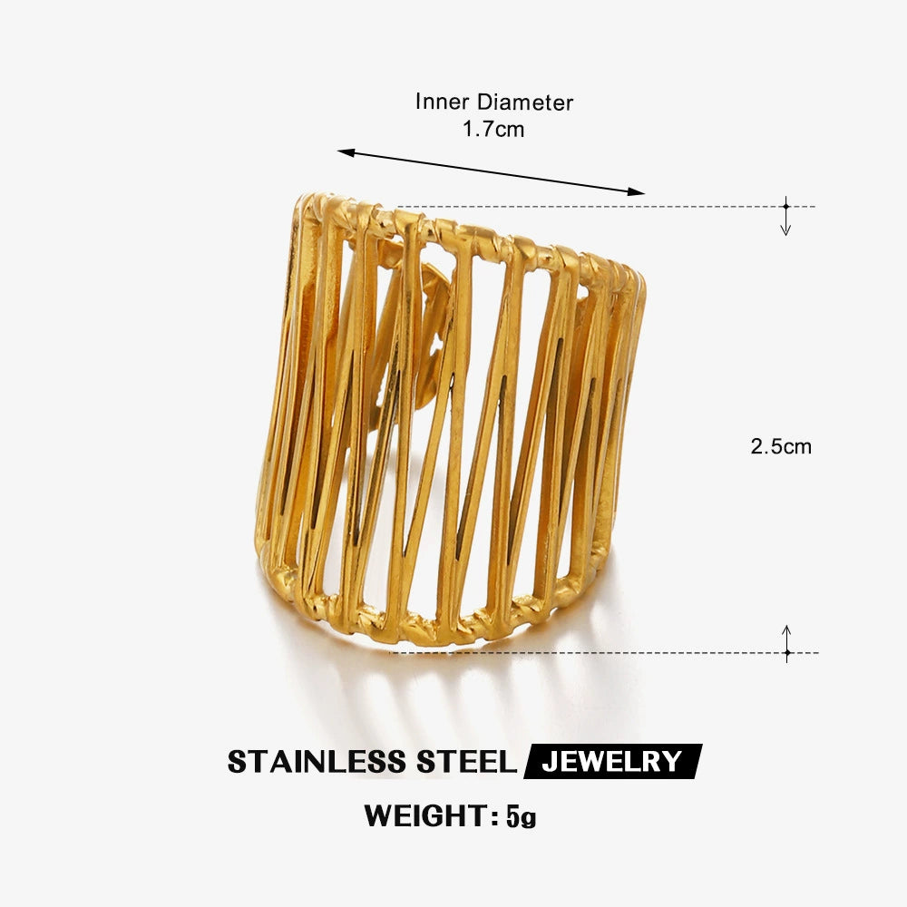 Gold Plated Wide Geometric Linear Wire Adjustable Ring