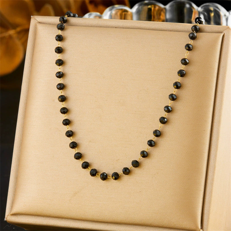 18K Gold Plated Black Faceted Bead Necklace