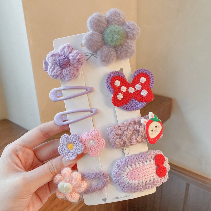 Set if 9 Purple Color Cue Plush Hair Pins