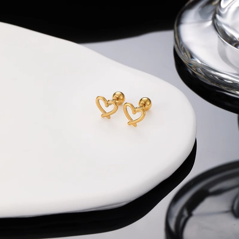 Gold Plated Heart Outline Stud Earrings